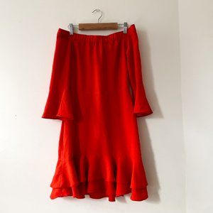 TOPSHOP OFF THE SHOULDER MINI DRESS, RUFFLED HEM